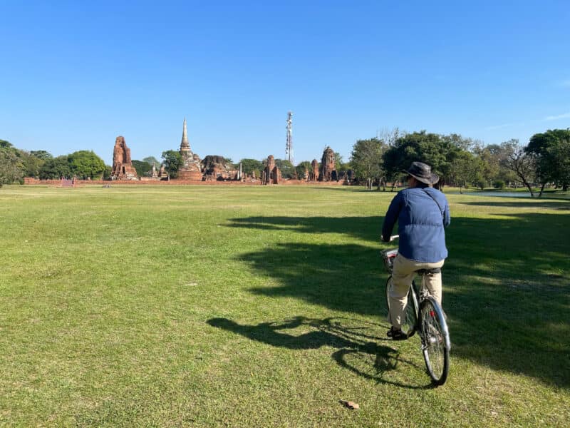 Biking around temples in Thailand on our year off